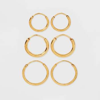 14K Gold Plated Trio Hoop Earring Set 3pc - A New Day™ Gold