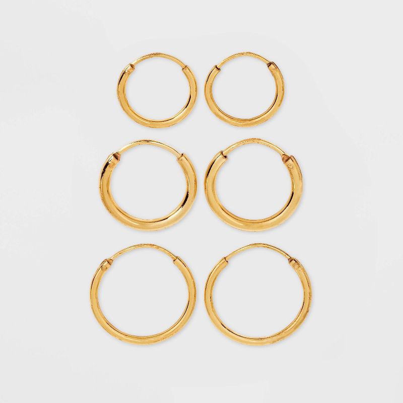 14K Gold Plated Trio Hoop Earring Set 3pc - A New Day&#8482; Gold, 1 of 3