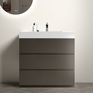 NicBex Bathroom Vanity with Sink Basin,Bathroom Sink Vanity with Storage Space,24/30/36 inch Bathroom Sink Cabinet without Drain,Walnut/Gray - 1 of 4