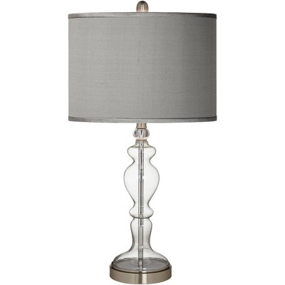 Possini Euro Design Modern Table Lamp Clear Glass Apothecary Slate Gray Faux Silk Drum Shade for Living Room Family Bedroom Bedside Office