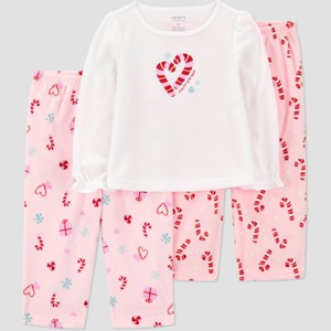 Carter's Just One You® Toddler Girls' 3pc Christmas Candy Cane Long Sleeve Poly Fleece Pajama Set - Pink - 1 of 4