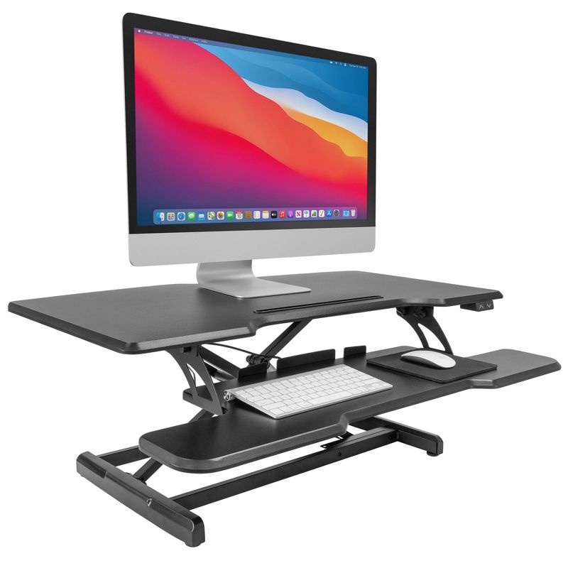 Mount-It! Electric Adjustable Stand Up Desk Converter | 38 in. Wide Tabletop Motorized Standing Desk Riser w/ Keyboard Tray Fits Monitors | Black, 1 of 10