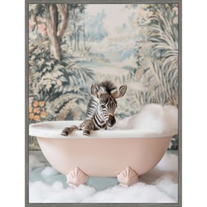 Amanti Art Zebra Bath Time by Niky Rahner Framed Canvas Wall Art - 1 of 4