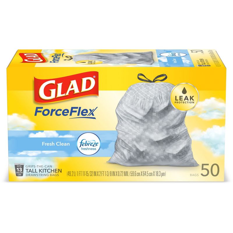 Glad ForceFlex Tall Kitchen Drawstring Trash Bags - Febreze Fresh Clean - 13 Gallon, 3 of 13