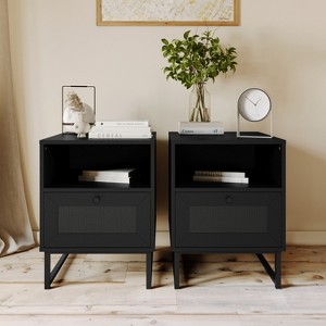 Merrick Lane Set of 2 Mid-Century Modern Wooden Bed Side Tables/Nightstands with Drawer and Shelf - 1 of 4