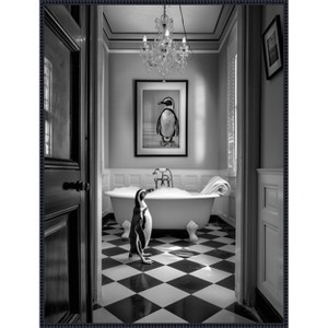 Amanti Art Penguin Bath Time by Niky Rahner Framed Canvas Wall Art - 1 of 4