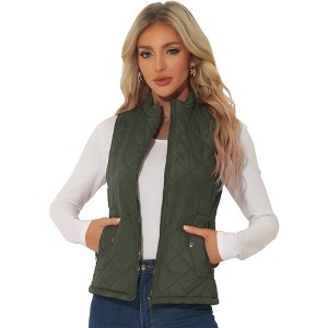 Allegra K Women's Stand Collar Lightweight Gilet Quilted Zip Vest - 1 of 4