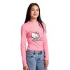 Hello Kitty Talking On Phone Glitter Print Women's Pink Long Sleeve Baby Tee - 3 of 4