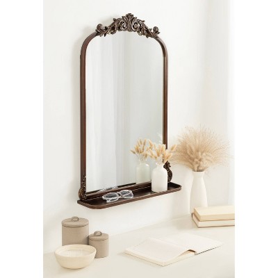 Arendahl Bronze Arch Mirror with Ornate Shelf, 21 x 32