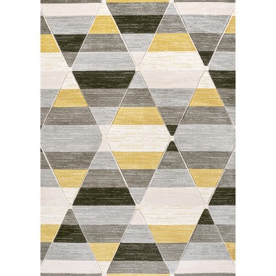 Kehoe Retro Diamonds Geometric Yellow Gray Cream Synthetic Area Rug