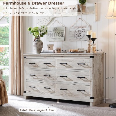 SinCiDo Farmhouse 54"W Dressing Table w/ 6 Drawers,Thick Plate Design,Large Drawer Cabinet/Wardrobe,Bedroom,Living Room & Corridor
