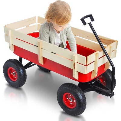 Unbanmax Outdoor Wagon All Terrain Rally Vehicle, with Removable Wooden Side Panels Pneumatic Tires