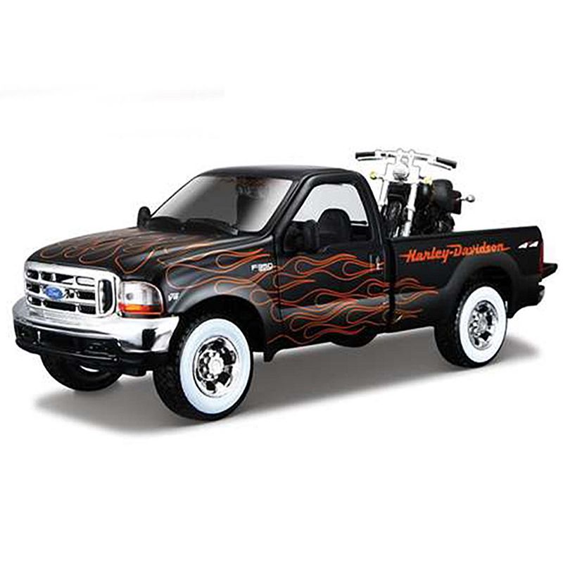 1999 Ford F-350 Super Duty Pickup 1/27 Black with Flames & 2002 FLSTB Night Train Harley Davidson 1/24 Diecast Models by Maisto, 2 of 4