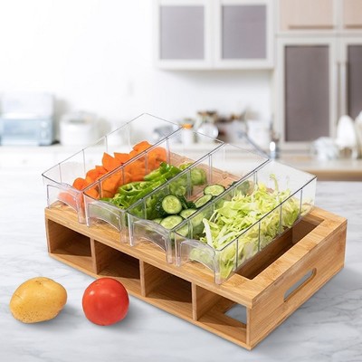Bamboo Cutting Board with Clear Plastic Storage Trays