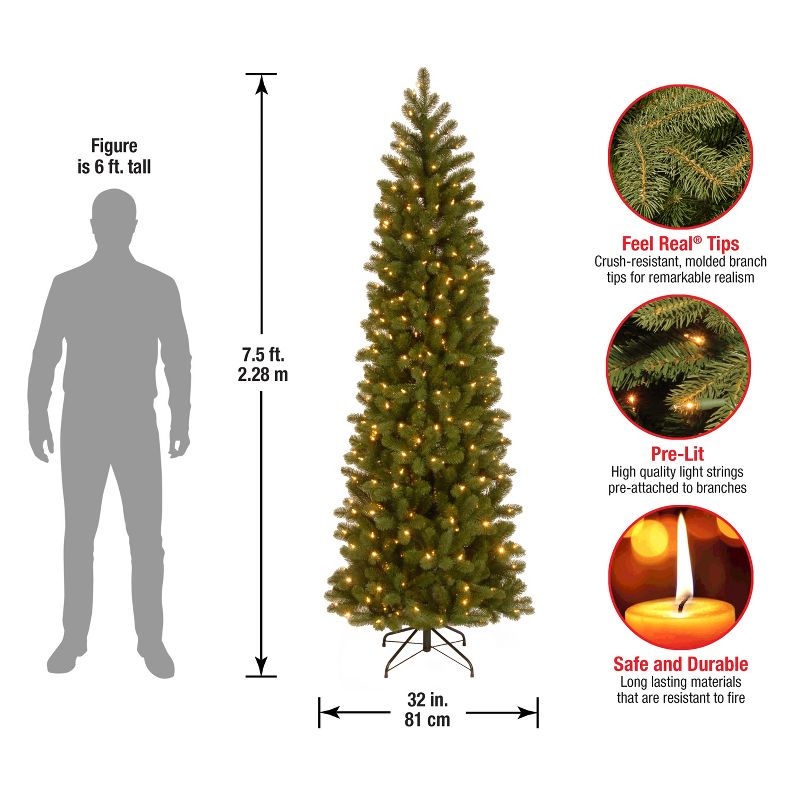 National Tree Company 7.5 ft Pre-Lit 'Feel Real' Artificial Slim Downswept Christmas Tree, Green, Douglas Fir, White Lights, Includes Stand, 6 of 8