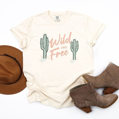 Simply Sage Market Women's Wild and Free Cactus Short Sleeve Garment Dyed Tee