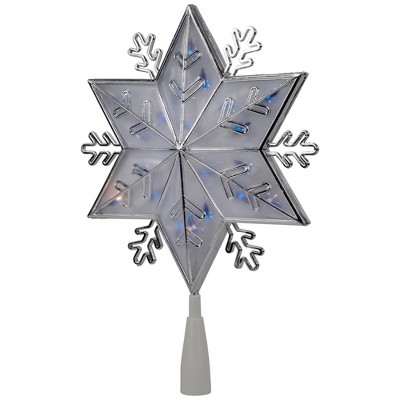 Silver and Frosted Plastic Snowflake Tree Topper with Blue Lights