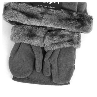 Toddler's 2-5 Solid Faux Fur Trimmed Mittens & Scarf Winter Set