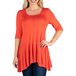 24seven Comfort Apparel Womens Elbow Sleeve Swing Tunic Top For Women - 1 of 4