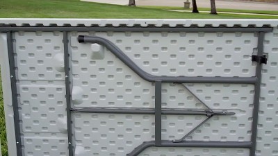 8ft Light Gray Plastic Folding Table with Handle and Lock