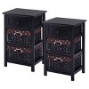 Tangkula 2 PCS 3-tier Nightstands  Bed Side Wood Table Storage Units End Table Organizer w/2 Rattan Drawers - 3 of 4