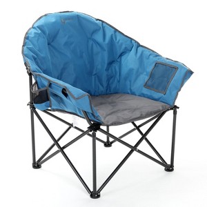 Arrowhead Outdoor Oversized Heavy-Duty Club Folding Camping Chair w/External Pocket, Cup Holder, Portable, Padded, Moon, Round, Bag (Ocean Blue) - 1 of 4