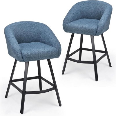 SEVOBAL 27" Bar Stools Set of 2 Upholstered Bar Stool with Back Counter Height Barstools for Home Kitchen Island Living Room, Blue, 23"*24"*20"