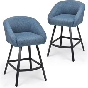 SEVOBAL 27" Bar Stools Set of 2 Upholstered Bar Stool with Back Counter Height Barstools for Home Kitchen Island Living Room, Blue, 23"*24"*20" - 1 of 4