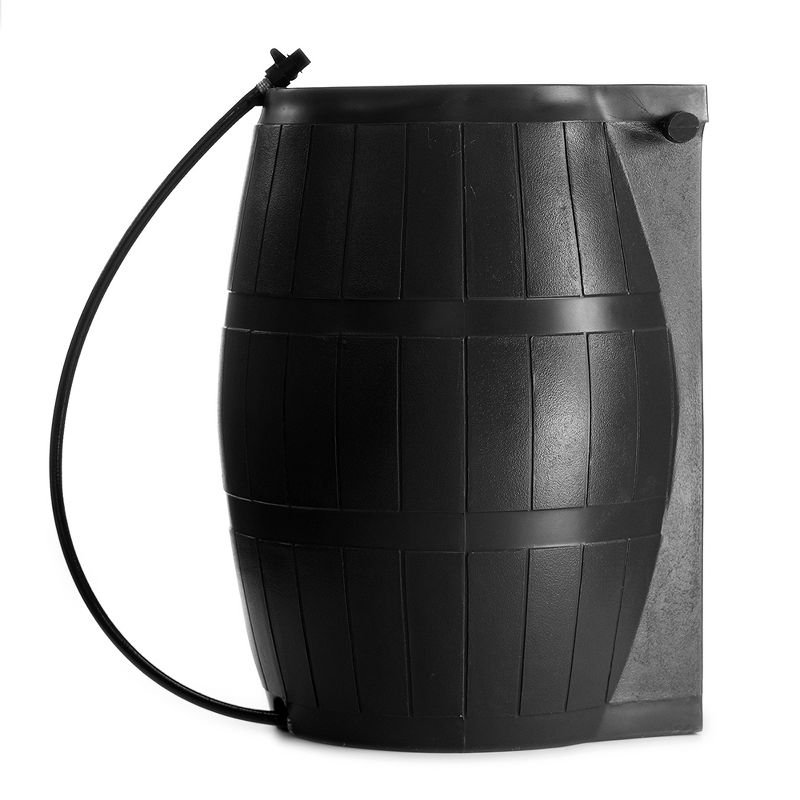 FCMP Outdoor 50-Gallon BPA Free Flat Back Home Rain Catcher Water Storage Collection Barrel for Watering Outdoor Plants & Gardens, Black (2 Pack), 4 of 7