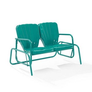 Ridgeland Outdoor Metal Loveseat Glider - Turquoise - Crosley - 1 of 4