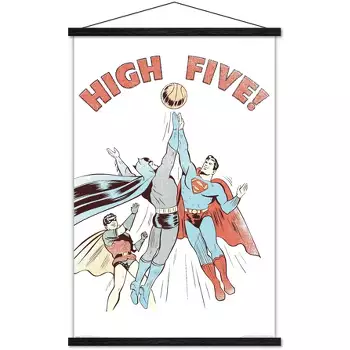 Trends International Dc Comics - Batman - Robin - Superman - High Five  Framed Wall Poster Prints Silver Framed Version 
