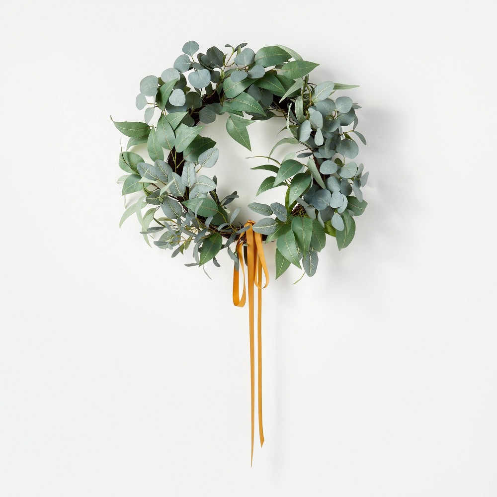 case pack of 2 Wild Eucalyptus and Olive Leaf Ribbon Wreath - Thr