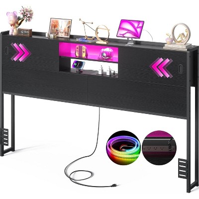 Aheaplus Headboard with Sliding Doors and Charging Station, Head Board with Bed Adapter