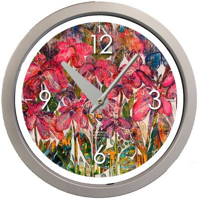 14.5" Artist Series Diane Rakocy Full Bloom Decorative Clock Silver - The Chicago Lighthouse