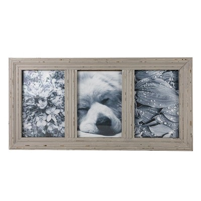 Distressed 4X6 Three Photo Frame Gray Wood, MDF & Glass - Foreside Home & Garden