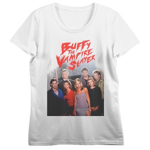 Buffy the Vampire Slayer Character Group Women's White Short Sleeve Crew Neck Tee - 1 of 3