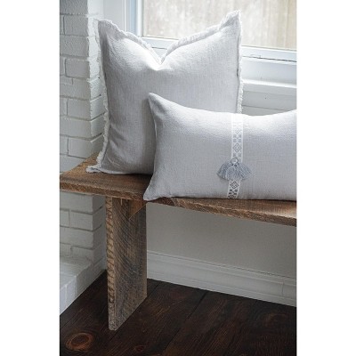 Light Grey Fringe Soft Linen Pillow with Down Insert 20x20