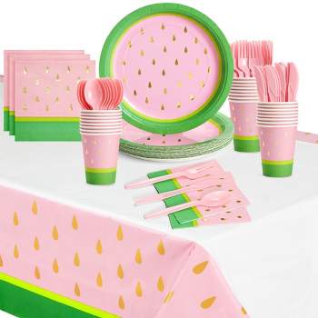 Sparkle and Bash Pink Watermelon Party Supplies Dinnerware Set for Birthday, Baby Shower Decorations (Serves 24, 145 Pieces)