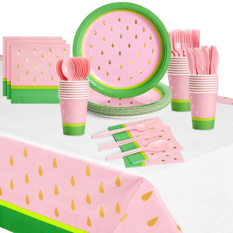 Sparkle and Bash Pink Watermelon Party Supplies Dinnerware Set for Birthday, Baby Shower Decorations (Serves 24, 145 Pieces), 1 of 10