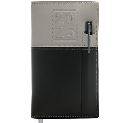 Global Printed Products 14 Month Pocket Planner Grey and Black 2025 with Pen