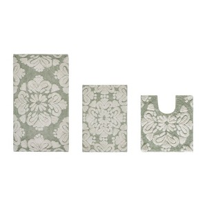 Medallion Collection 3 Piece 100% Cotton Tufted Bathroom Rug Set  with Non-Slip Backing, Machine Washable, Tumble Dry Bath Mat - 1 of 4