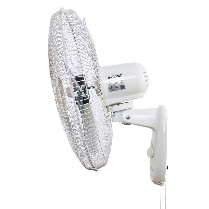 Hurricane Supreme 18 Inch 90 Degree Oscillating Indoor Wall Mounted 3 Speed Plastic Blade Fan with Adjustable Tilt and Pull Chain Control, White, 5 of 7