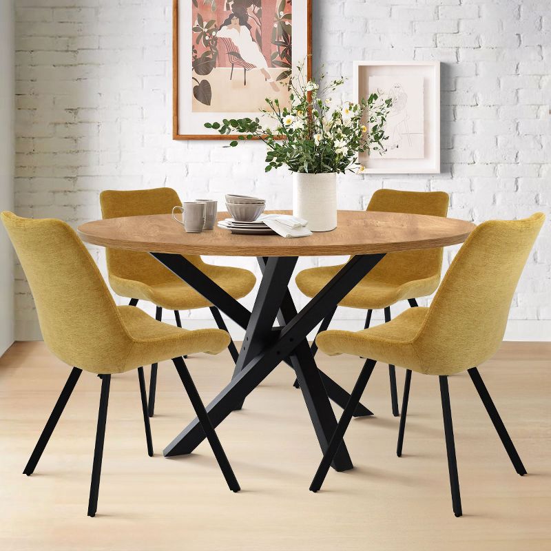 Robert 46'' Manufactured Wood Foild with Grain Paper Round Top Pedestal Woven Legs Dining Table- The Pop Maison, 3 of 11