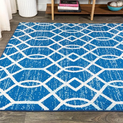 Blue and Gray 8' x 10' Synthetic Trellis Area Rug