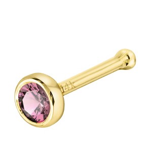 Jewelry Avalanche 22G 14K Gold Bezel-set Pink Tourmaline Ball-end Nose Stud - 1 of 3