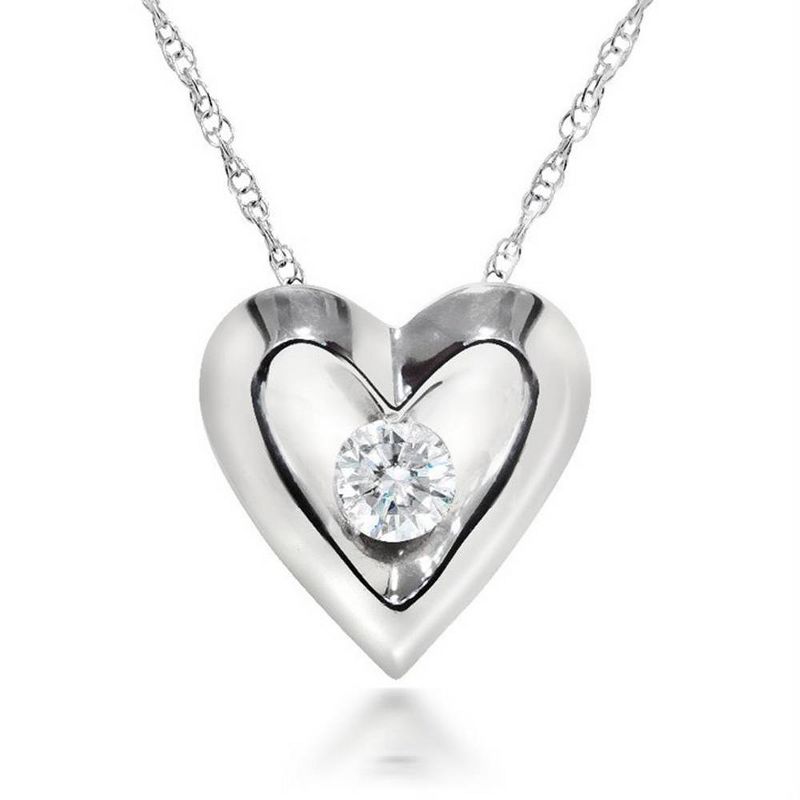 Pompeii3 1/5Ct Round Diamond Necklace Heart Shaped Pendant in 10k White or Yellow Gold, 1 of 5