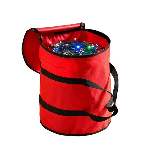 OSTO Christmas Light Reels Storage with Bag, 600D Polyester Fabric Bag,  Stitch-enforced Handles, and 3 Metal Reels. Tear Proof and Waterproof Red