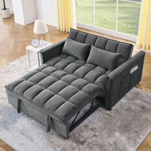 Resenkos 54 Inch Adjustable Backrest Sofa, Sofa Bed, Futon Sofa with Double Armrest and Pouch, Variable Bed for Living room, Bedroom, Gray - 1 of 4