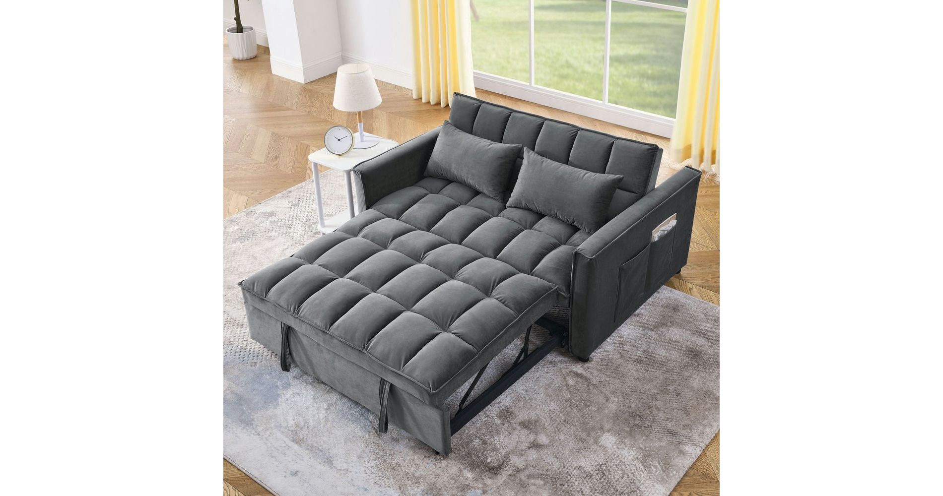 Resenkos 54 Inch Adjustable Backrest Sofa, Sofa Bed, Futon Sofa with Double Armrest and Pouch, Variable Bed for Living room, Bedroom, Gray