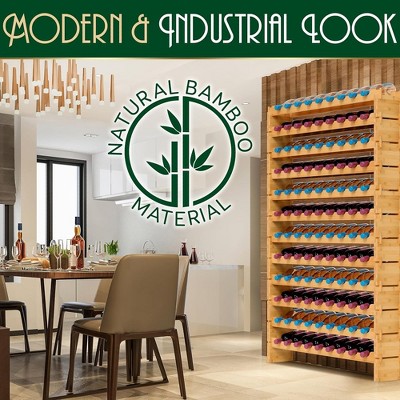 NutriChef Bamboo 12-Tier 108-Bottle Stackable Wine Rack